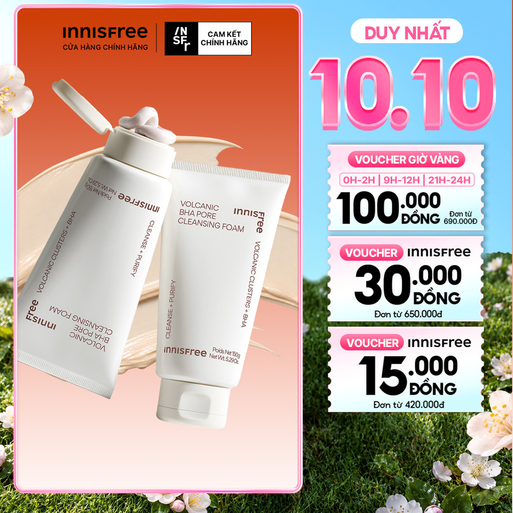 Bộ 2 Sữa rửa mặt se khít lỗ chân lông và giảm dầu nhờn INNISFREE Volcanic Pore BHA Cleansing Foam 150g