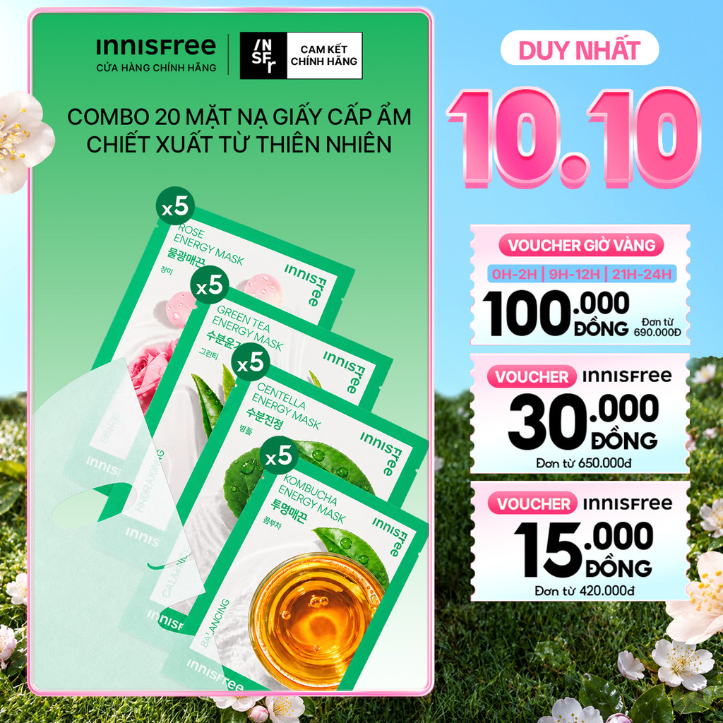 Bộ 20 Mặt nạ giấy dưỡng da Hàn Quốc INNISFREE Energy Mask 22ml (giao ngẫu nhiên)