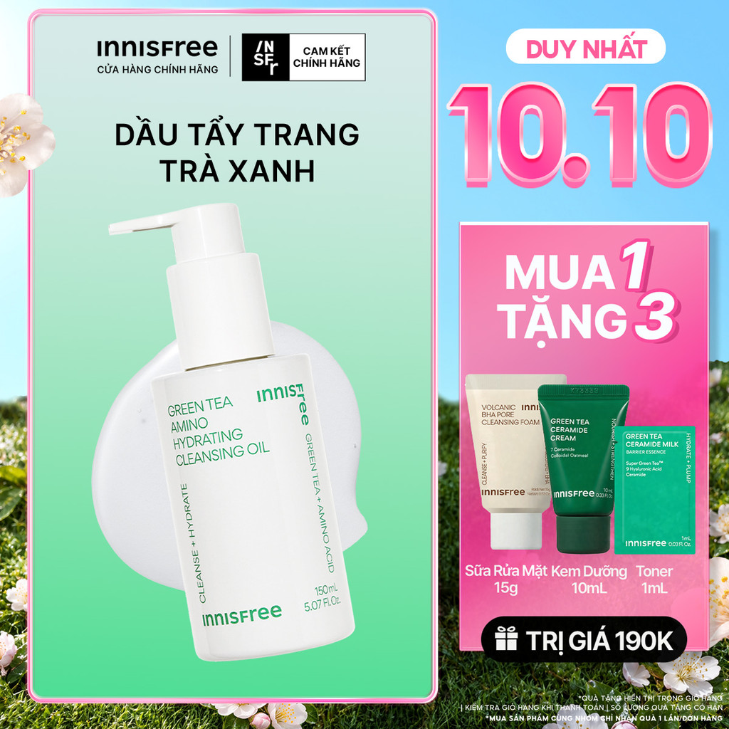 Chất kem sản phẩm chăm sóc da chuyên sâu chính hãng INNISFREE Green Tea Amino Cleansing Oil thoa đều trên da