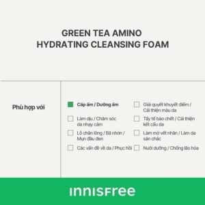 Sữa rửa mặt trà xanh sạch sâu ẩm mịn INNISFREE Green Tea Amino Clean