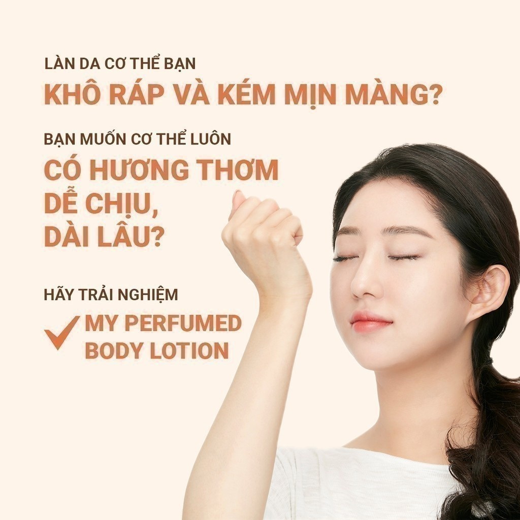 Chất kem sản phẩm chăm sóc da chuyên sâu chính hãng INNISFREE My Perfumed Body Lotion thoa đều trên da