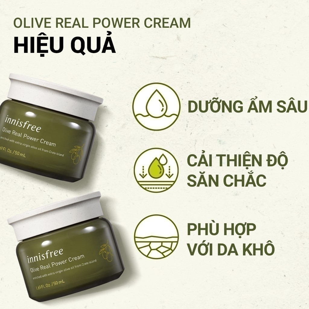 Chất kem kem dưỡng ẩm phục hồi và nuôi dưỡng da INNISFREE Olive Real Power Cream thoa đều trên da