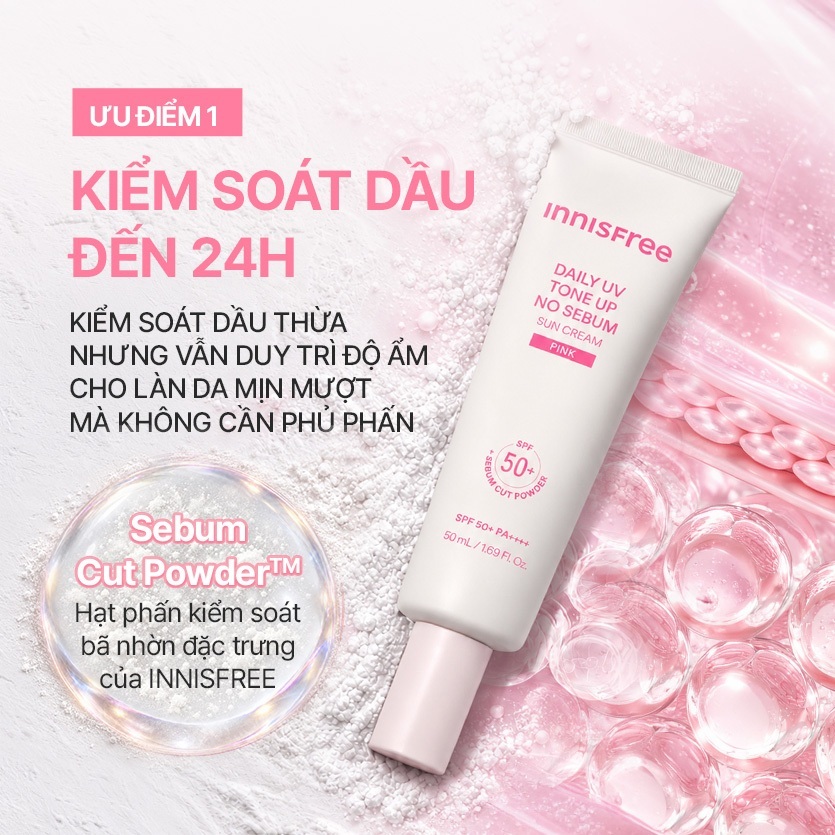 Chất kem sản phẩm chăm sóc da chuyên sâu chính hãng INNISFREE Tone Up No Sebum SPF thoa đều trên da