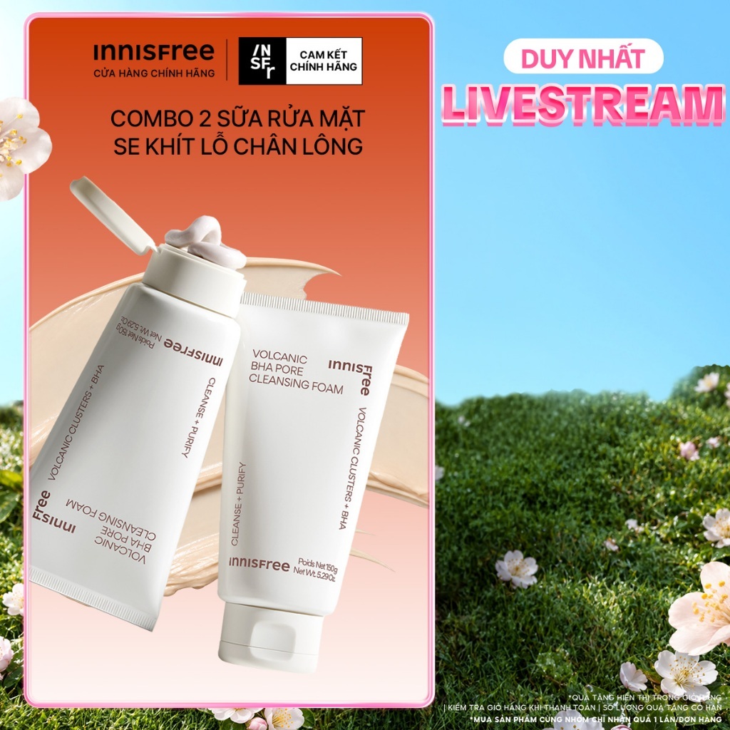 INNISFREE x Bộ 2 Sữa rửa mặt se khít lỗ chân lông INNISFREE Volcanic Pore BHA Cleansing Foam 150g