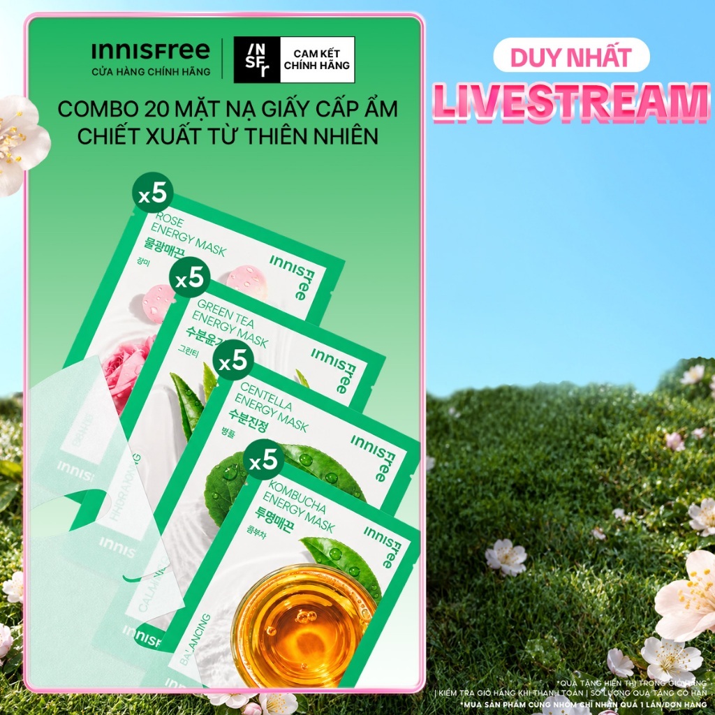 INNISFREE x Bộ 20 Mặt nạ giấy dưỡng da Hàn Quốc INNISFREE Energy Mask 22ml (giao ngẫu nhiên)
