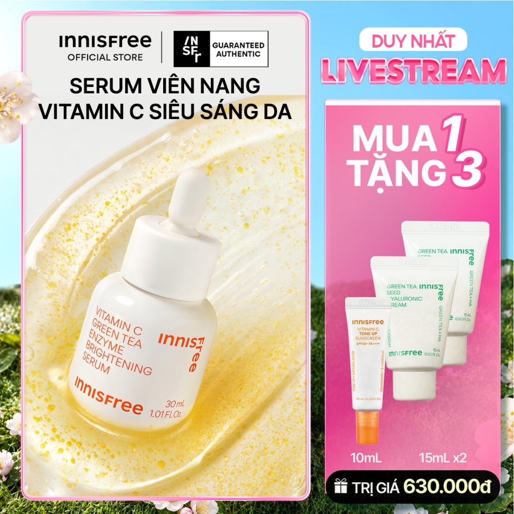INNISFREE x Serum Vitamin C sáng da, mờ thâm mụn INNISFREE Green Tea Enzyme Brightening Serum 30ml