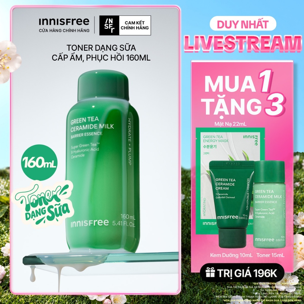 INNISFREE x Toner dạng sữa cấp ẩm, phục hồi INNISFREE Green Tea Ceramide Milk