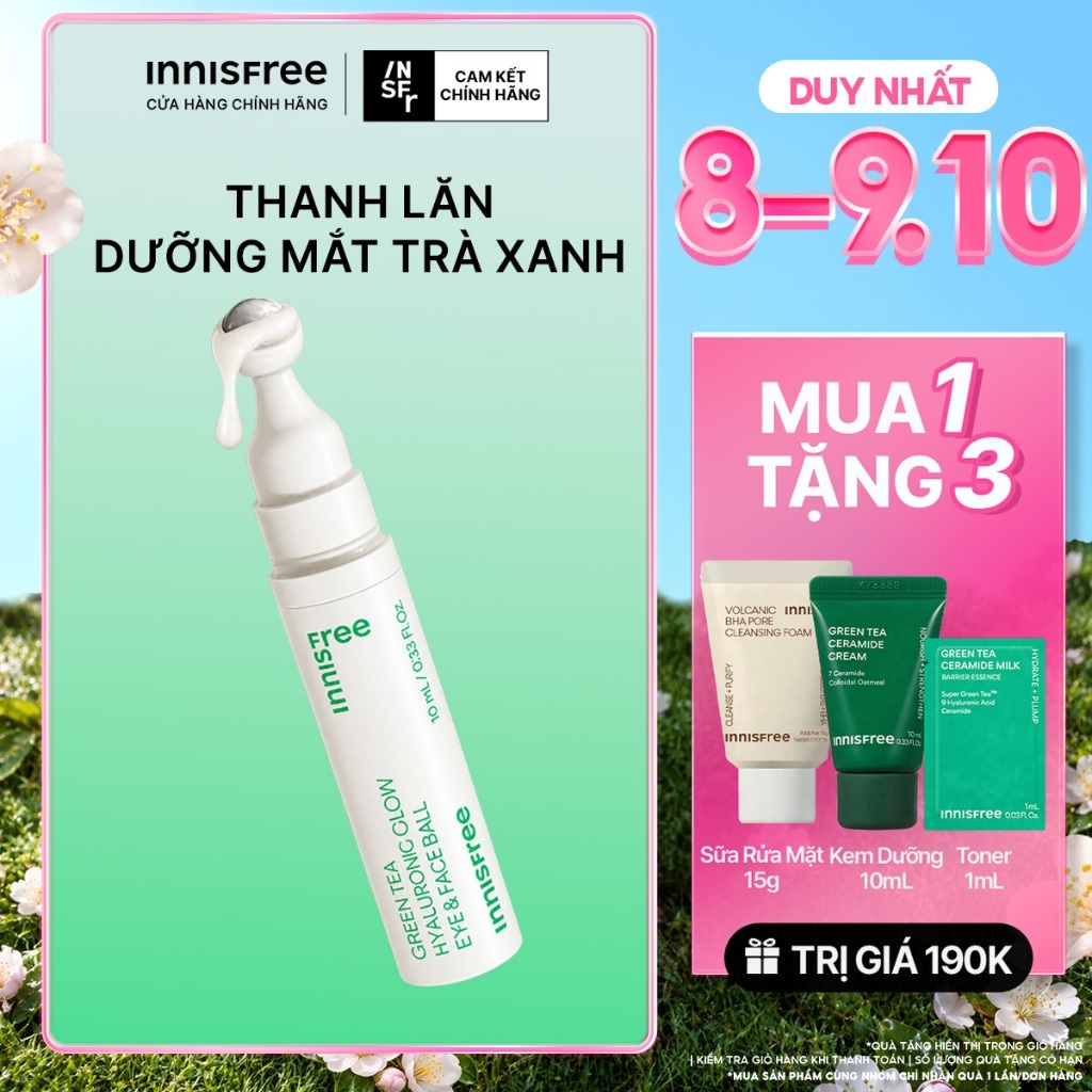 Sản phẩm dưỡng da vùng mắt dạng thanh lăn INNISFREE Green Tea Seed Hyaluronic Glow Eye & Face 10ml