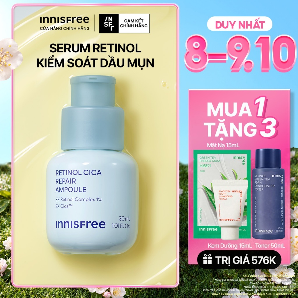 Serum kiểm soát dầu mụn cho da láng mịn INNISFREE Retinol Cica Repair Ampoule 30ml