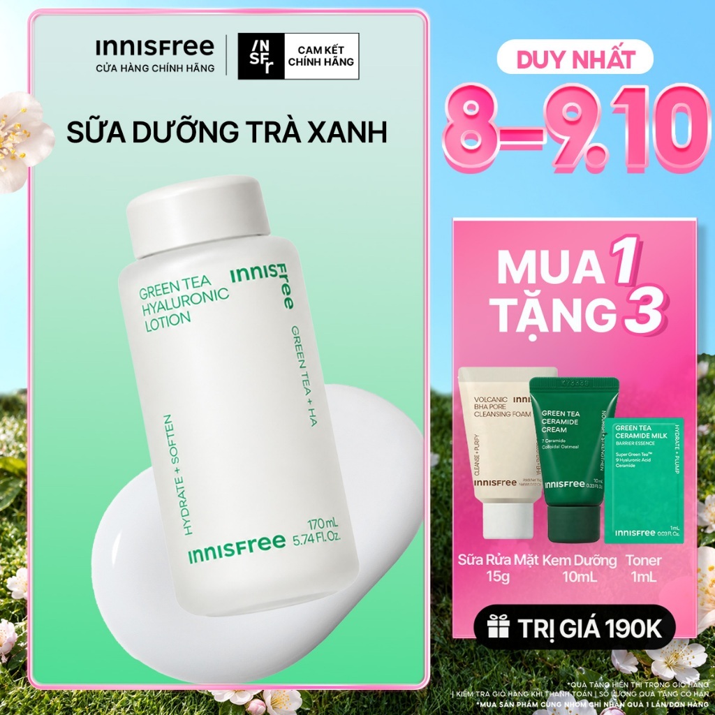 Sữa dưỡng ẩm từ trà xanh đảo Jeju INNISFREE Green Tea hyaluronic lotion 170ml