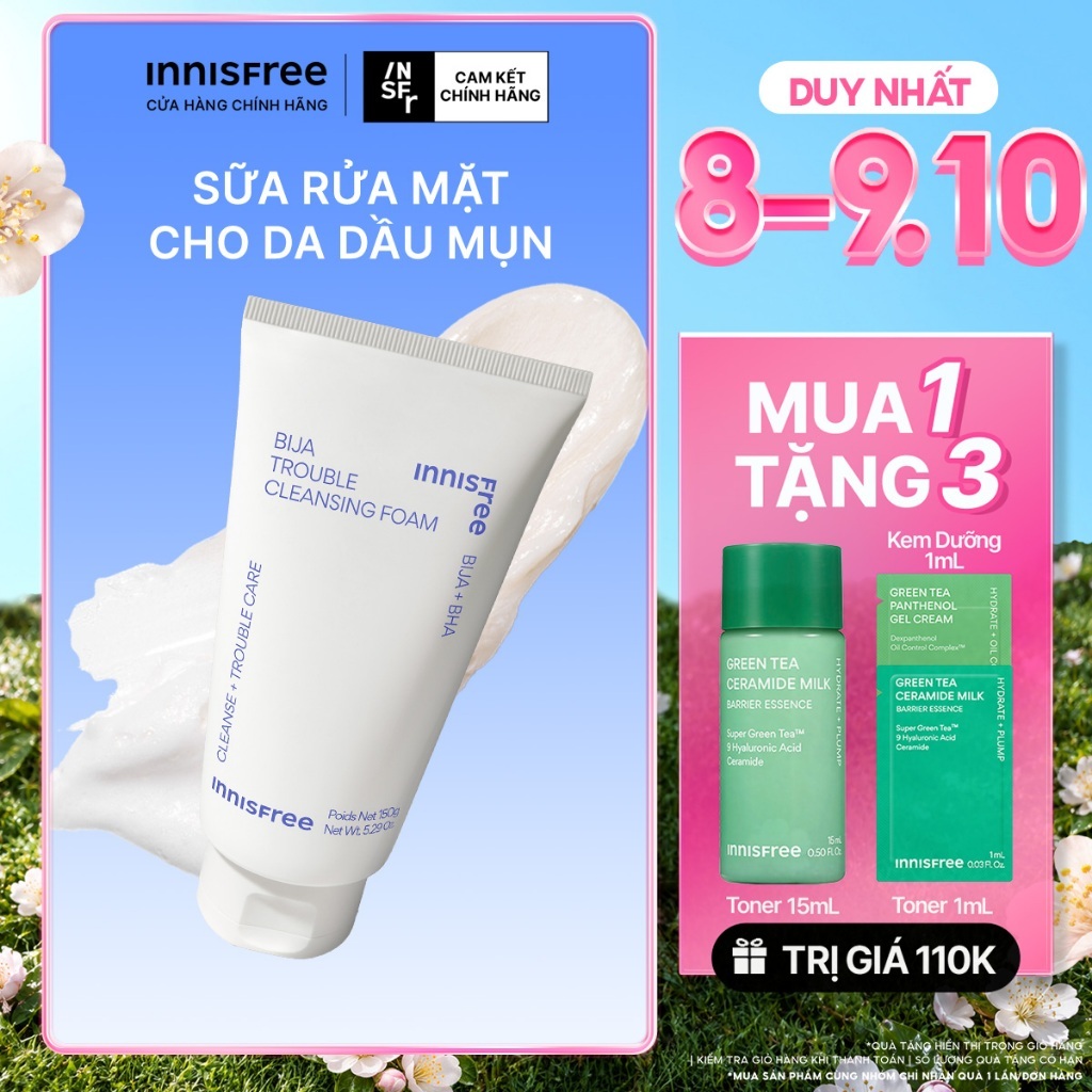 Sữa rửa mặt dành cho da mụn INNISFREE Bija Trouble Facial Foam 150g