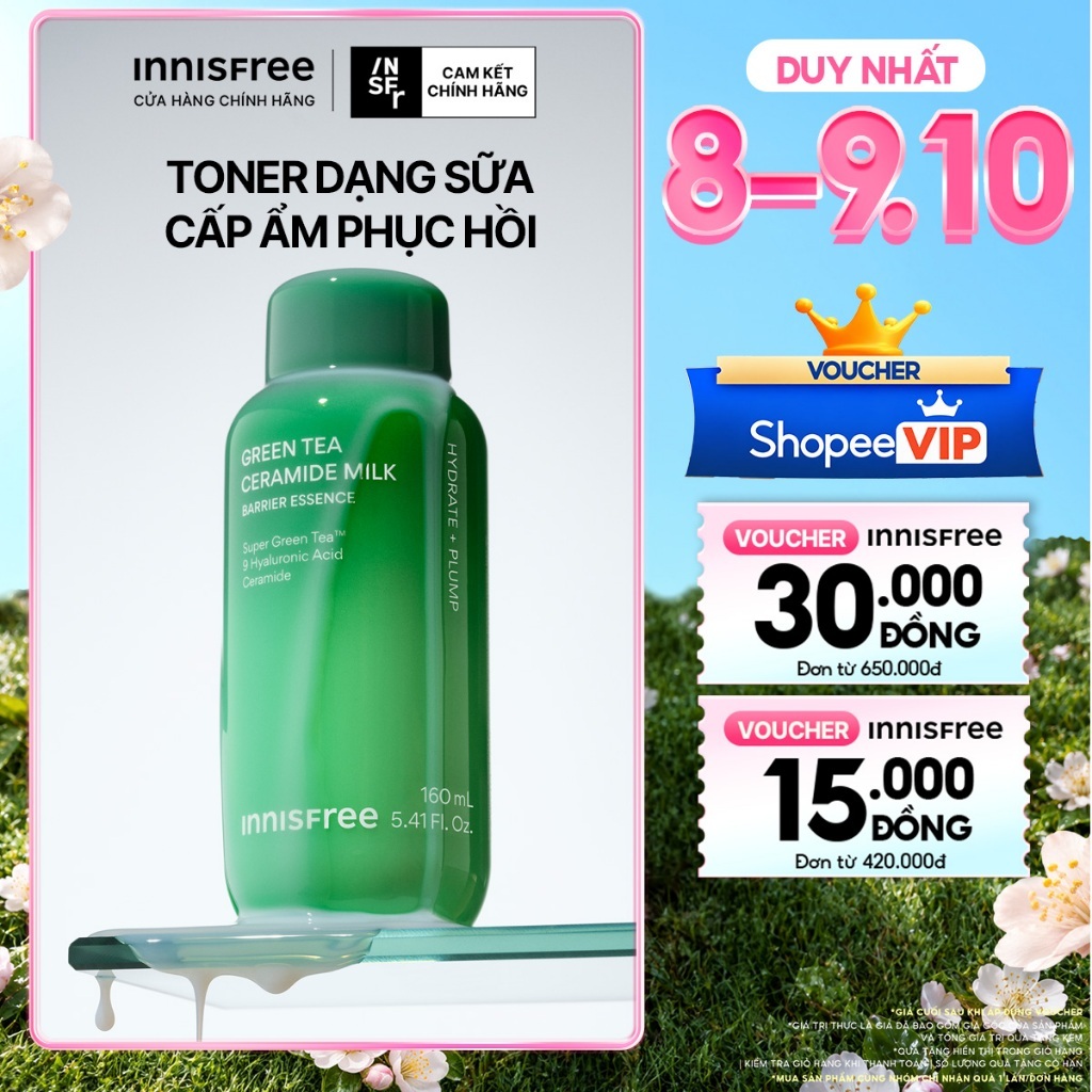 Toner dạng sữa cấp ẩm, phục hồi INNISFREE Green Tea Ceramide Milk 160ml
